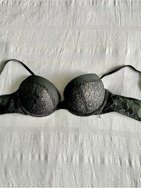aerie Black Lace Push-Up Bra with Floral Overlay